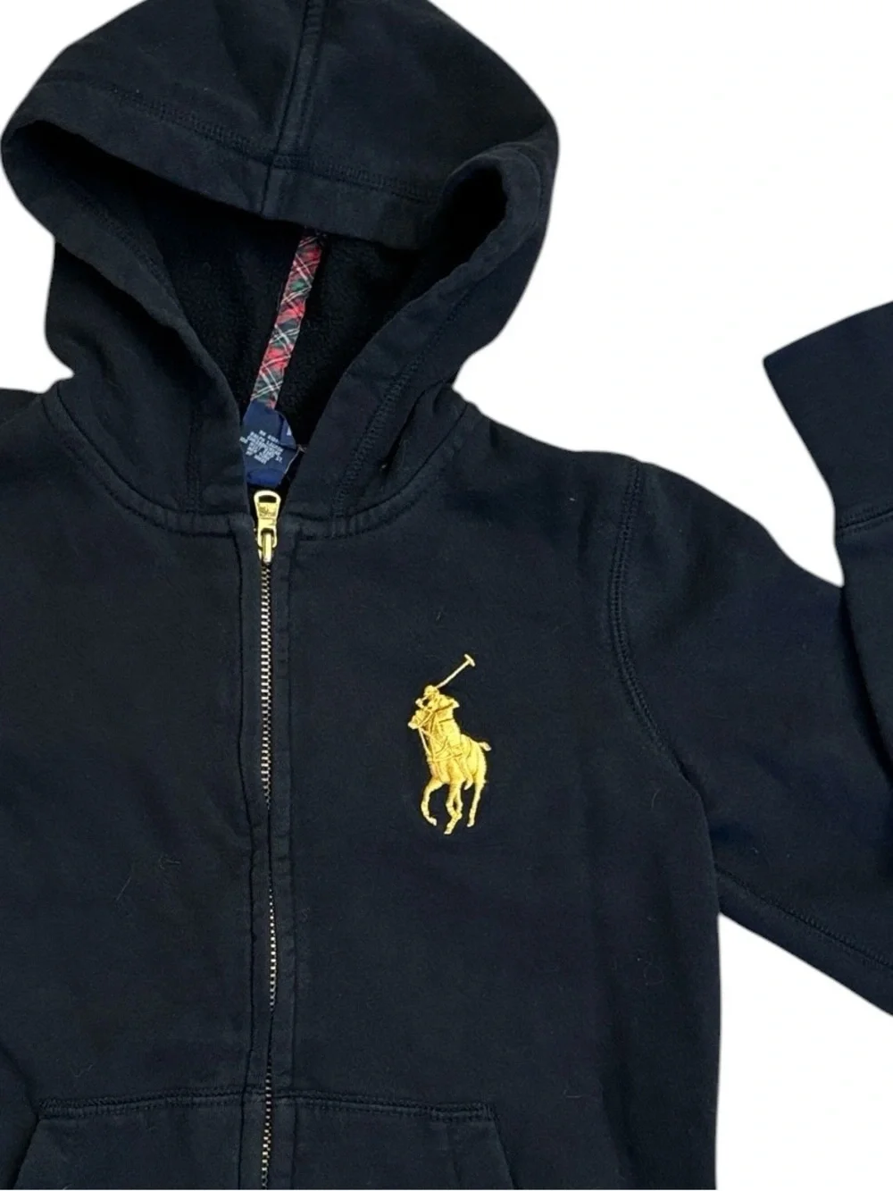 Ralph Lauren Kids Black Full Zip Hoodie Gold Big Pony Size M (8/10)